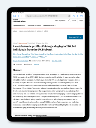 A metabolomic profile of biological aging in 250341 individuals from the UK Biobank 1