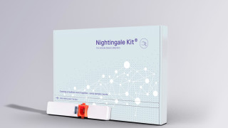 Nightingale Kit remote blood sample collection kit with finger-prick sampling device, product image.
