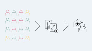 Research participant data analyzed to generate personalized health insights and outcomes, illustration.