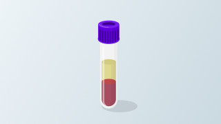Blood sample tube representing a biological sample for biomarker analysis, illustration.