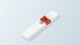 Finger-prick blood sample collection device, illustration.