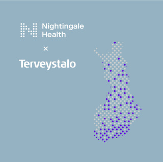 Nightingale Health and Terveystalo partnership graphic with a map of Finland, illustration.