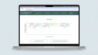 Laptop displaying Nightingale Health for Research data visualization and biomarker analysis platform, screenshot.